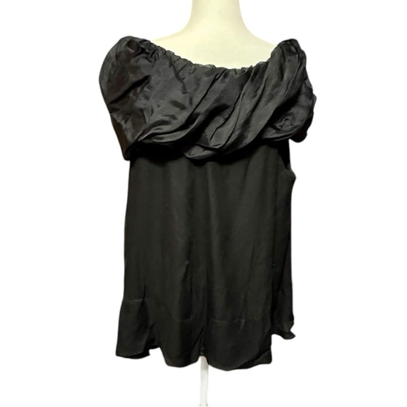 KAY UNGER Silk Black Ruffled Neckline Sleeveless Tunic Blouse Size 20 - Picture 4 of 7
